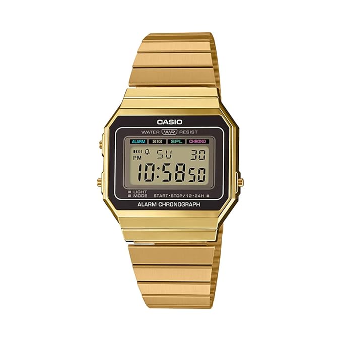 Casio Unisex-Adult Vintage A700WG-9ADF Gold Digital Dial Gold Stainless Steel Band D198