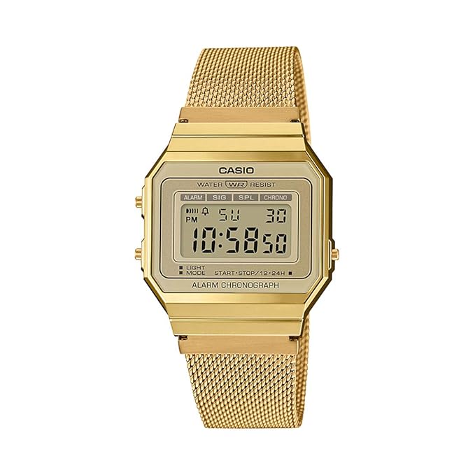 Casio Vintage A700WMG-9ADF Digital Gold Dial Unisex Watch Gold Metal Strap