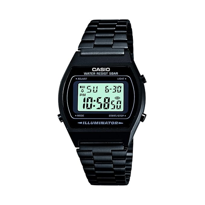 Casio Unisex Vintage B640WB-1ADF Black Digital Dial Black Stainless Steel Band D180