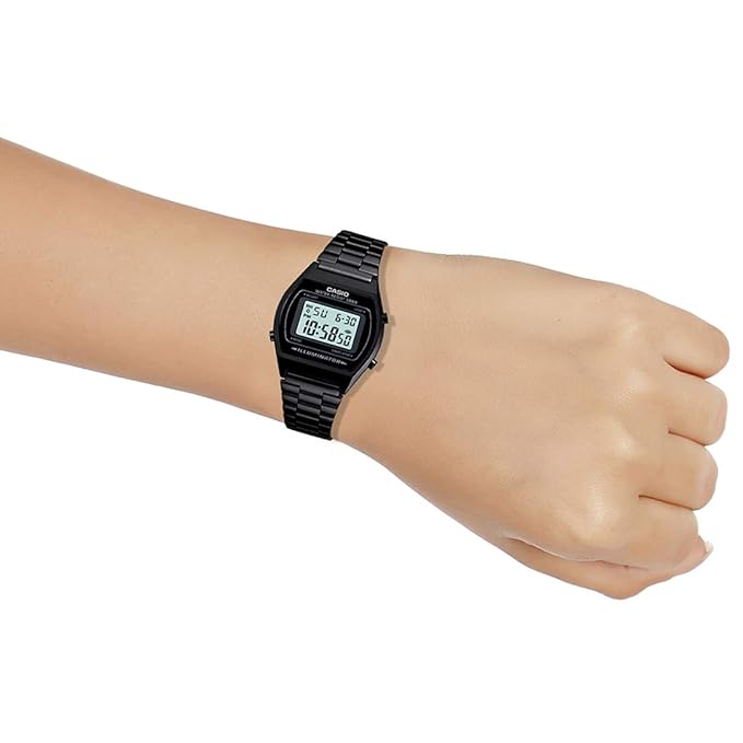 Casio Unisex Vintage B640WB-1ADF Black Digital Dial Black Stainless Steel Band D180