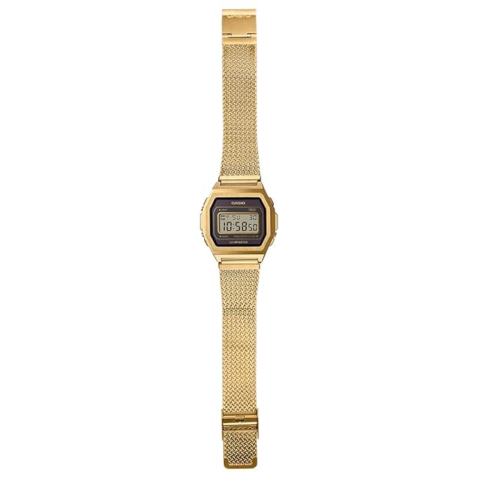 Casio Unisex Vintage A1000MGA-5DF Black Digital Dial Gold Stainless Steel Mesh Band