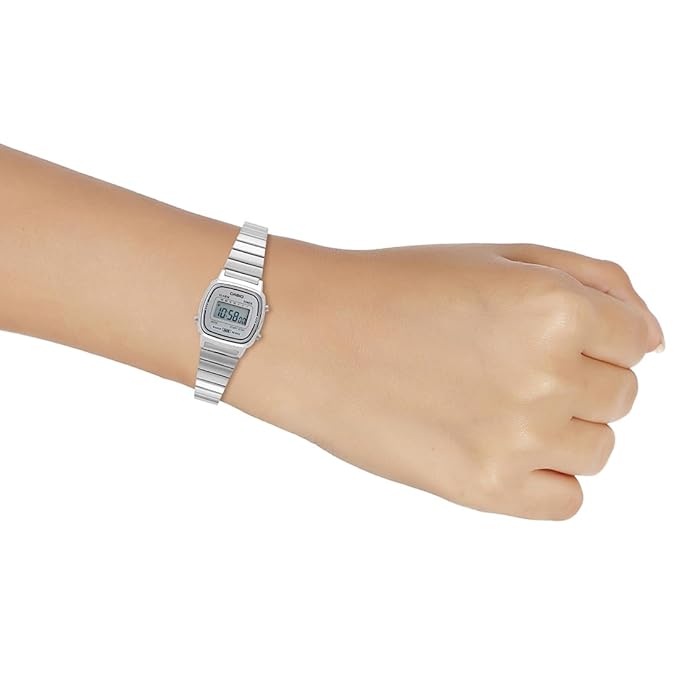 Casio Vintage LA670WA-7DF Digital Grey Dial Women Watch Silver Stainless Steel Strap