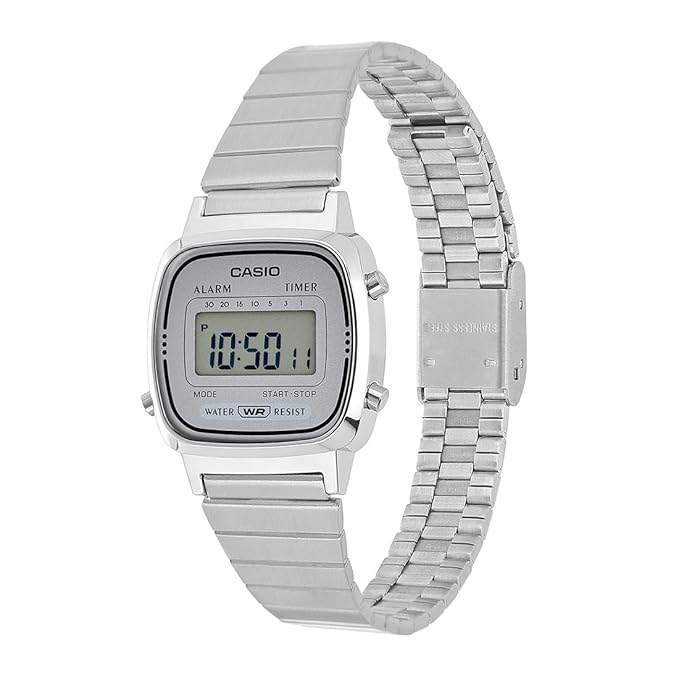 Casio Vintage LA670WA-7DF Digital Grey Dial Women Watch Silver Stainless Steel Strap
