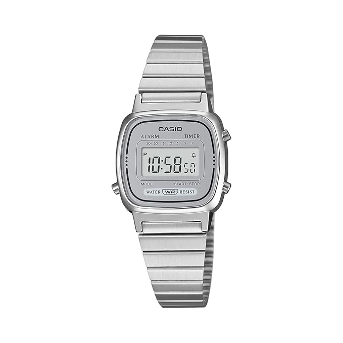Casio Vintage LA670WA-7DF Digital Grey Dial Women Watch Silver Stainless Steel Strap