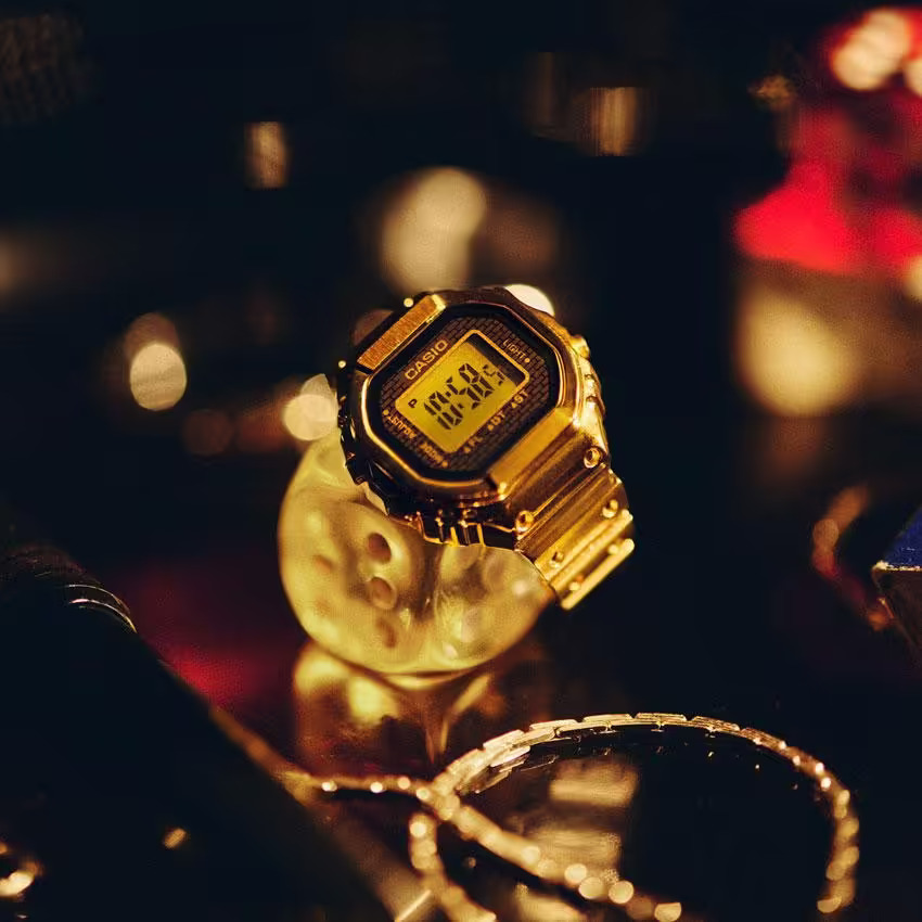 Men Quartz Gold Dial Digital Stainless Steel Watch