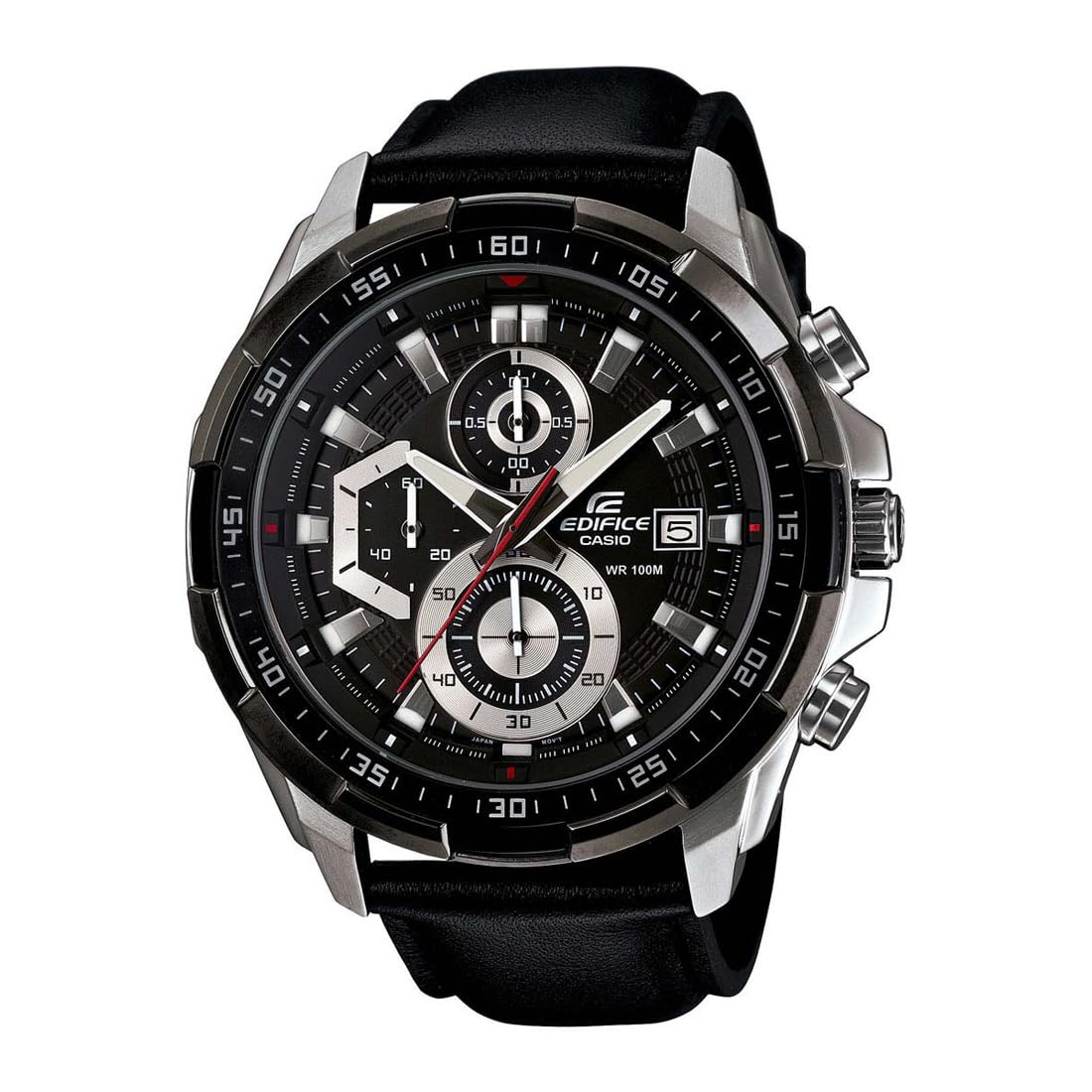Casio Edifice EFR-539L-1AVUDF Black Analog Dial Black Leather Band Men's Watch Chronograph 100M Water Resistant