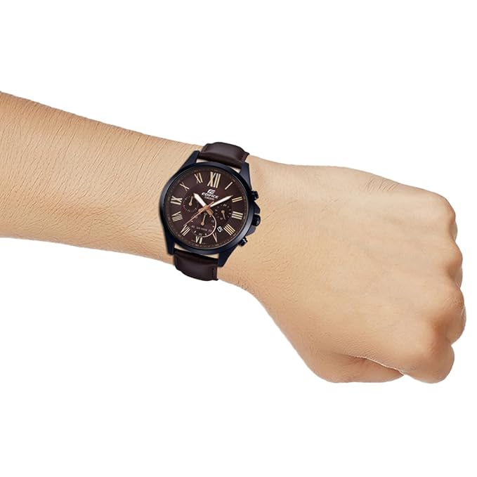 Casio EDifice EFV-500BL-1AVUDF Brown Analog Dial Black Leather Band Men's Watch Chronograph 100M Water Resistant