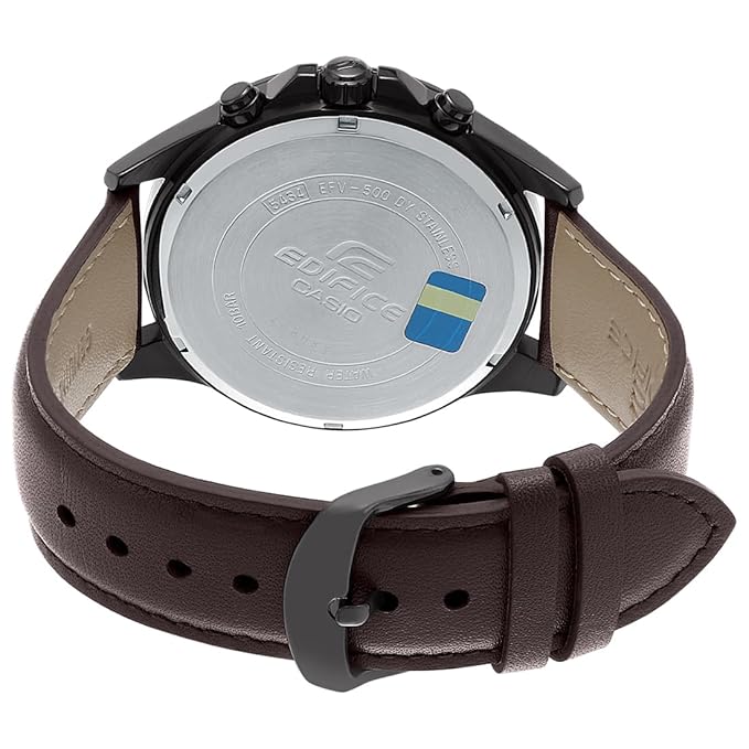 Casio EDifice EFV-500BL-1AVUDF Brown Analog Dial Black Leather Band Men's Watch Chronograph 100M Water Resistant