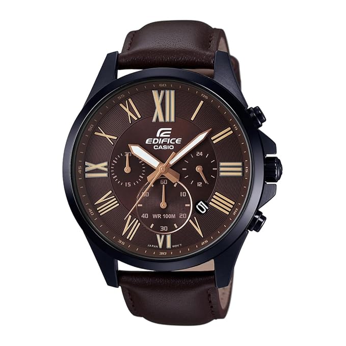 Casio EDifice EFV-500BL-1AVUDF Brown Analog Dial Black Leather Band Men's Watch Chronograph 100M Water Resistant