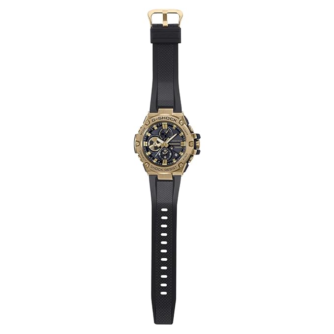 Casio G-Shock GST-B100GB-1A9DR Gold IP Black Analog Dial Black Resin Strap Men's Watch Tough Solar Bluetooth