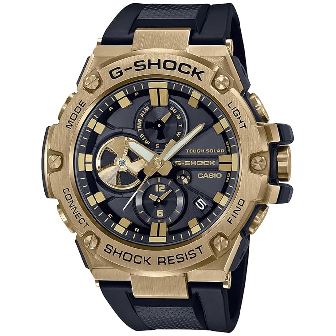 Casio G-Shock GST-B100GB-1A9DR Gold IP Black Analog Dial Black Resin Strap Men's Watch Tough Solar Bluetooth