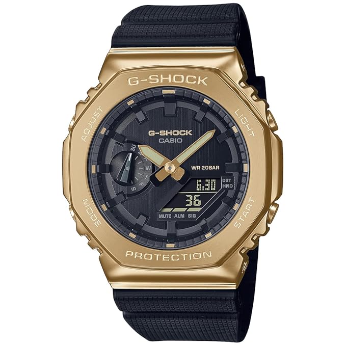 Casio G-Shock GM-2100G-1A9DR Gold IP Black Analog-Digital Dial Black Resin Strap Men's Watch Shock and 200M Water Resistant