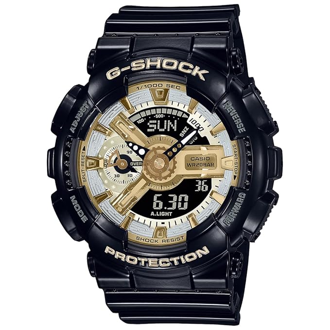 Casio G-Shock GMA-S110GB-1ADR Gold-Silver Analog-Digital Dial Black Resin Strap Women's Watch Shock and 200M Water Resistant
