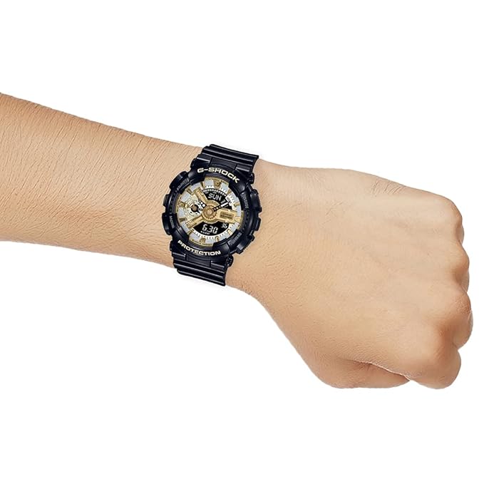 Casio G-Shock GMA-S110GB-1ADR Gold-Silver Analog-Digital Dial Black Resin Strap Women's Watch Shock and 200M Water Resistant