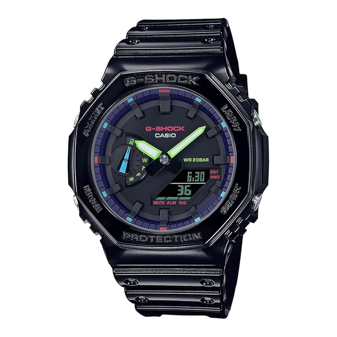 Casio G-Shock GA-2100RGB-1ADR Analog-Digital Black Dial Men Watch Black Resin Strap