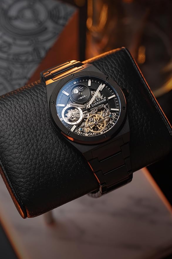 Earnshaw Drake Dual Time & Moonphase Automatic Black Round Dial Men's Watch