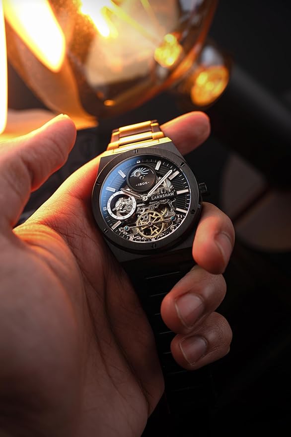 Earnshaw Drake Dual Time & Moonphase Automatic Black Round Dial Men's Watch