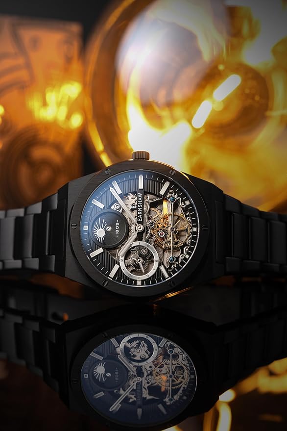 Earnshaw Drake Dual Time & Moonphase Automatic Black Round Dial Men's Watch
