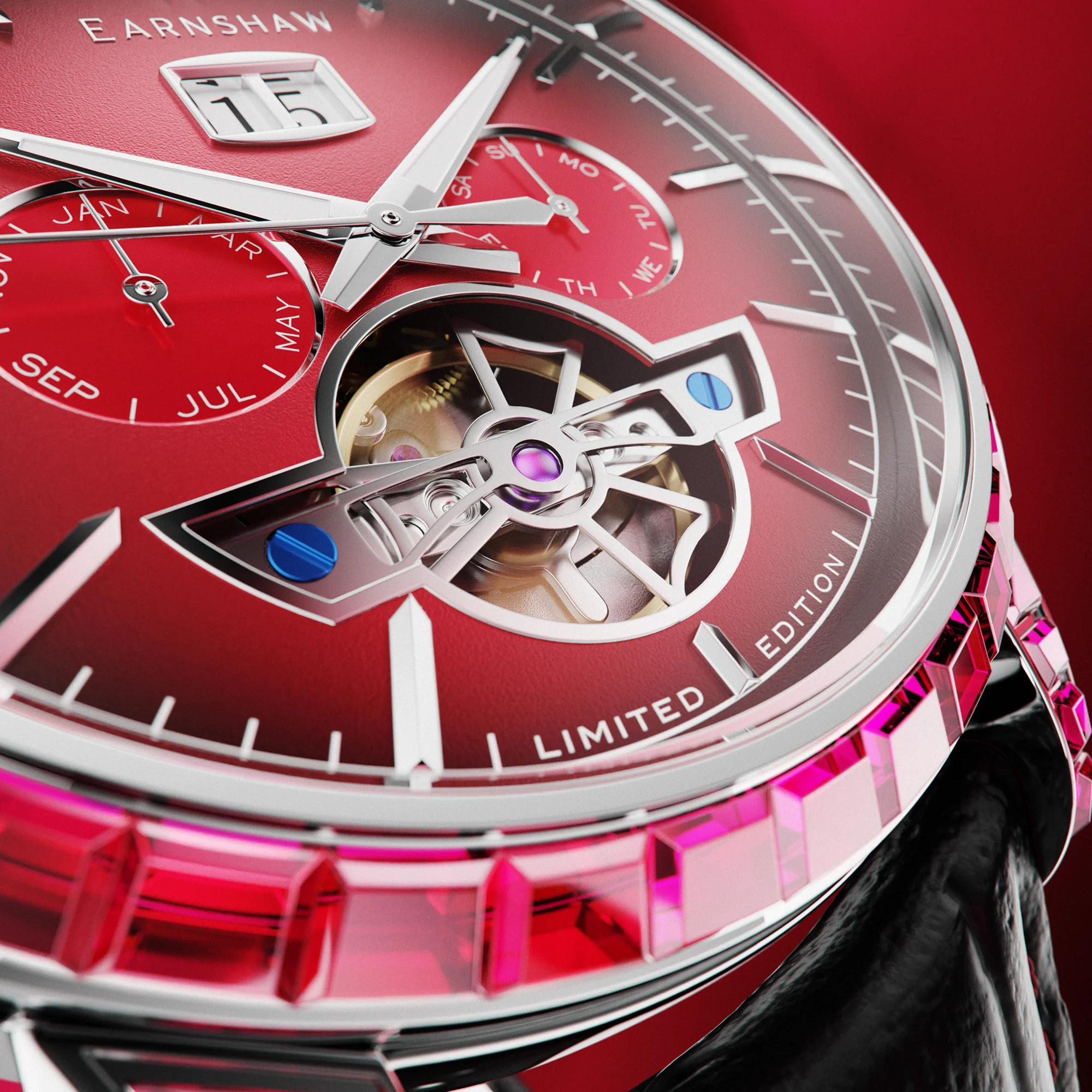 EARNSHAW NAWAB Grand Date Calendar Open Heart Automatic Limited Edition Scarlet Spark