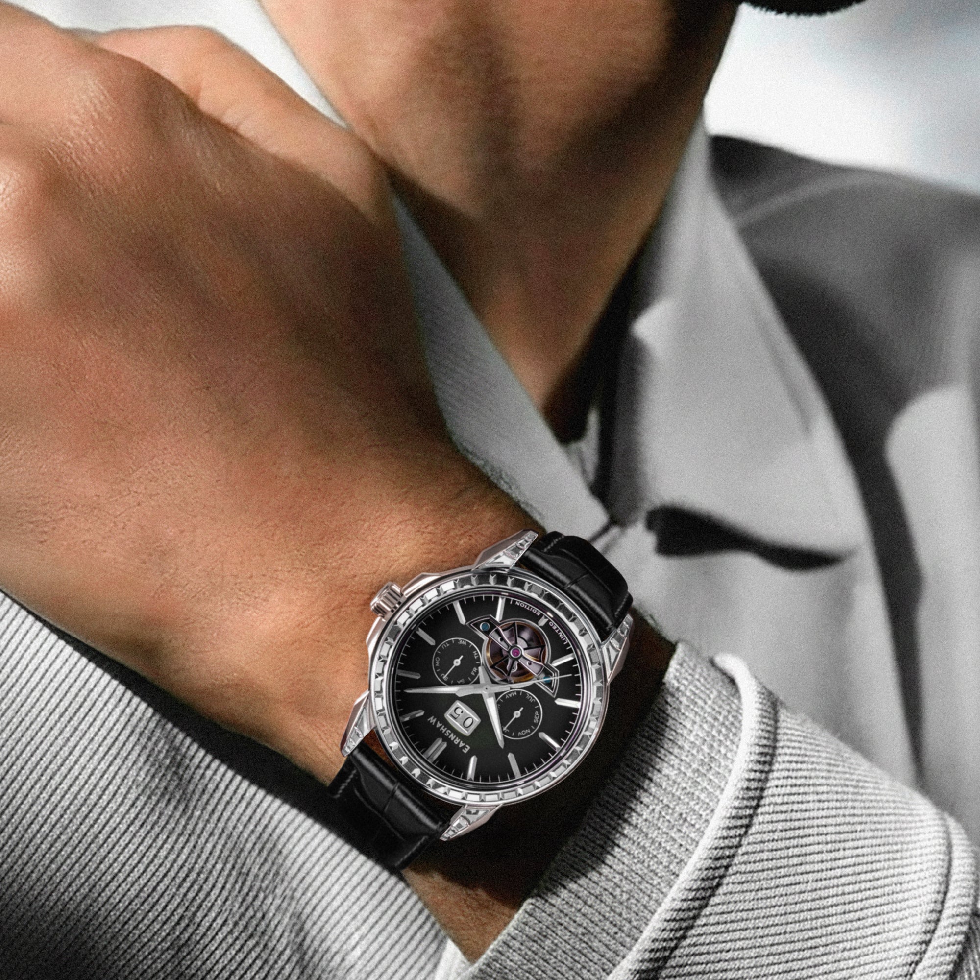 EARNSHAW NAWAB Grand Date Calendar Open Heart Automatic Limited Edition Midnight Jewel