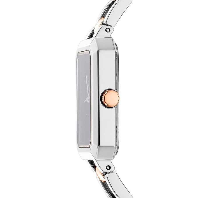 DKNY Uptown Midi Analog Plain 3-Hands Japanese Movement Silver Rectangle Dial with Two Tone Bracelet 12 mm, 30 m Water Resistance Women's Wrist Watch