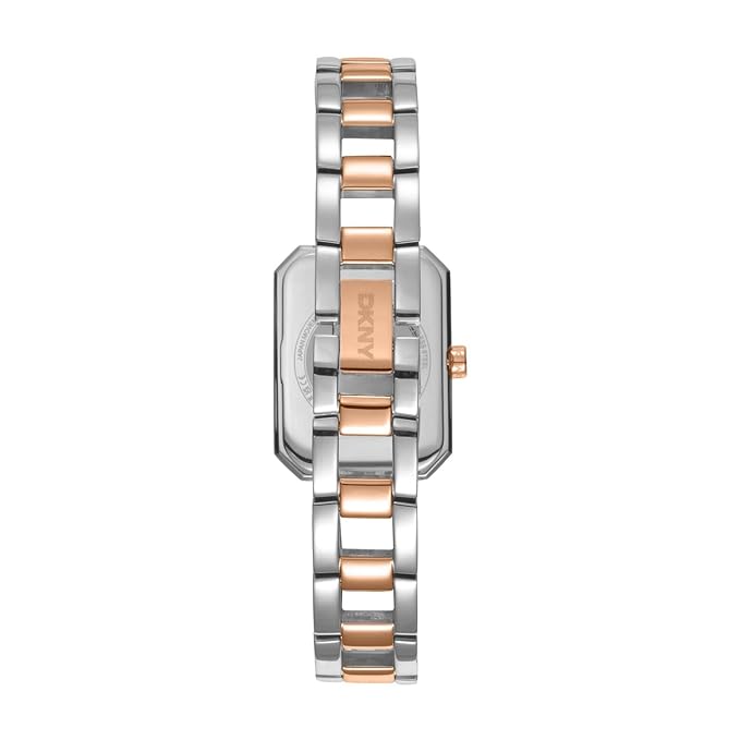 DKNY Uptown Midi Analog Plain 3-Hands Japanese Movement Silver Rectangle Dial with Two Tone Bracelet 12 mm, 30 m Water Resistance Women's Wrist Watch