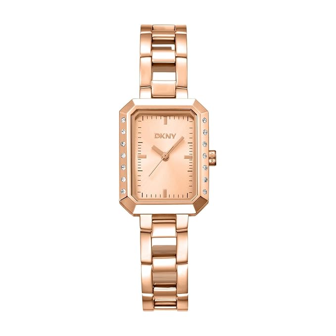 DKNY Uptown Glitz Analog Plain 3-Hands Japanese Movement Rectangle Dial, Diameter 22 x 35.5 MM, 30 m Water Resistance Women's Wrist Watch