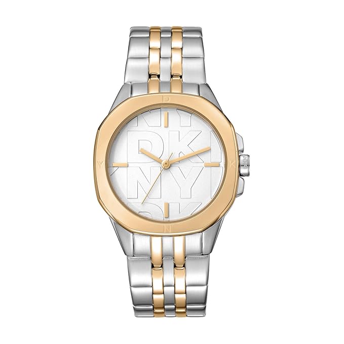 DKNY Brooklyn Midi Analog Plain 3-Hands Japanese Movement Silver Round Dial with Two Tone Bracelet 20 x 18 mm, 50 m Water Resistance Women's Wrist Watch