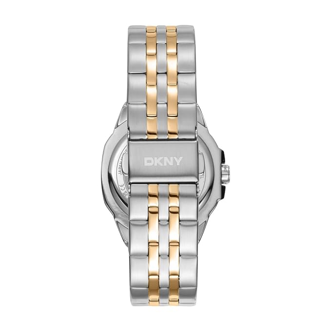 DKNY Brooklyn Midi Analog Plain 3-Hands Japanese Movement Silver Round Dial with Two Tone Bracelet 20 x 18 mm, 50 m Water Resistance Women's Wrist Watch