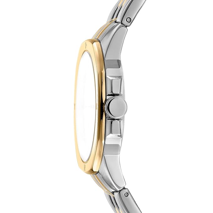 DKNY Brooklyn Midi Analog Plain 3-Hands Japanese Movement Silver Round Dial with Two Tone Bracelet 20 x 18 mm, 50 m Water Resistance Women's Wrist Watch