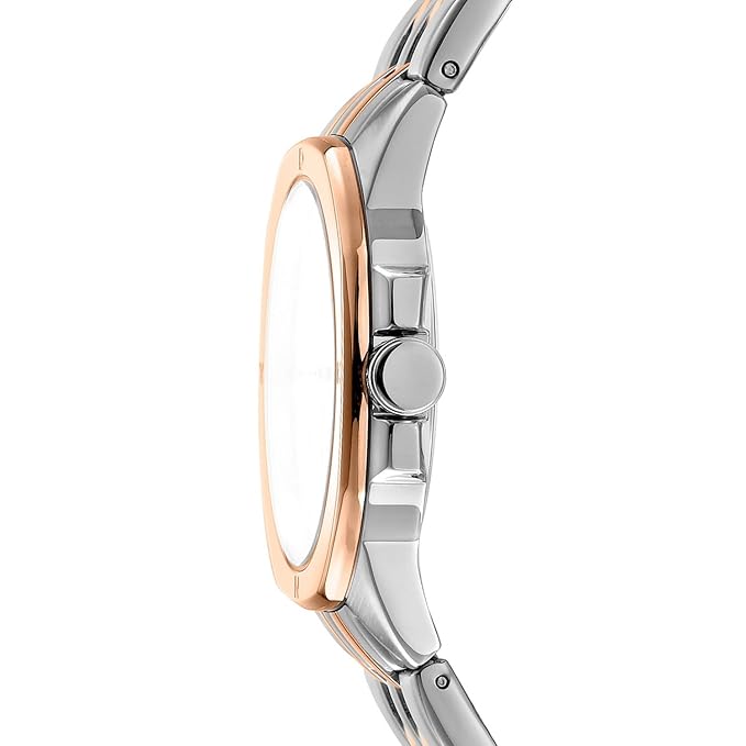 DKNY Brooklyn Midi Analog Plain 3-Hands Japanese Movement Silver Round Dial with Two Tone Bracelet 20 x 18 mm, 50 m Water Resistance Women's Wrist Watch