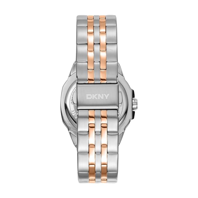 DKNY Brooklyn Midi Analog Plain 3-Hands Japanese Movement Silver Round Dial with Two Tone Bracelet 20 x 18 mm, 50 m Water Resistance Women's Wrist Watch