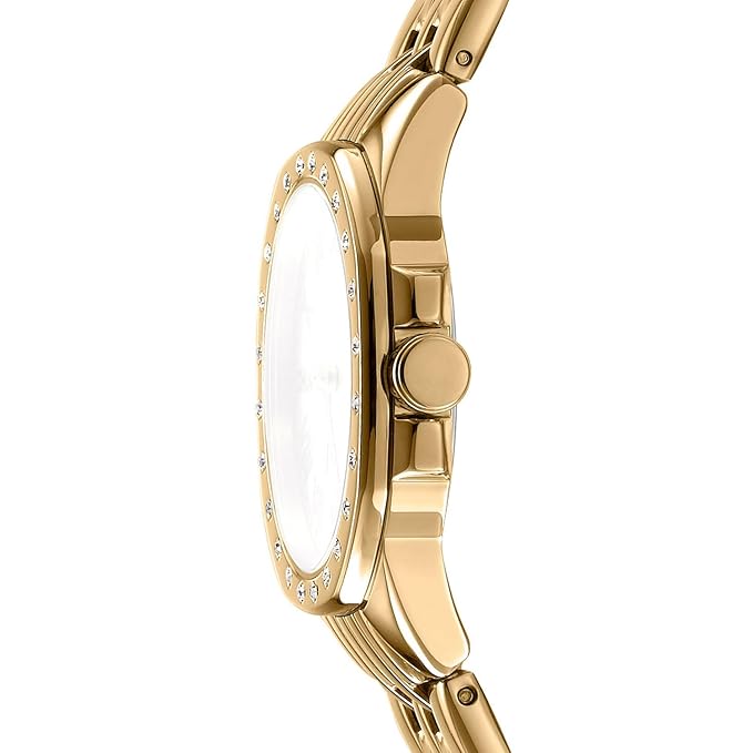 DKNY Brooklyn Mini Analog Plain 3-Hands Japanese Movement Silver Round Dial with Gold Bracelet 16 x 14 mm, 50 m Water Resistance Women's Wrist Watch