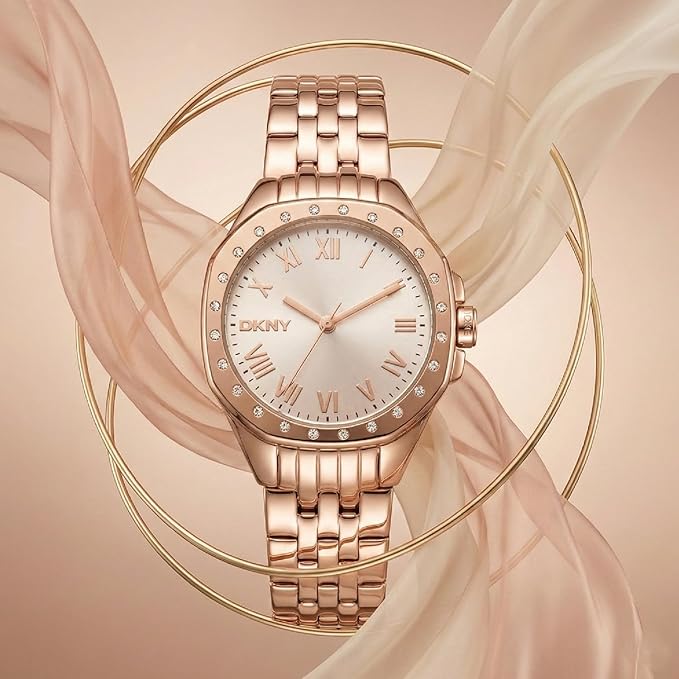 DKNY Brooklyn Mini Analog Plain 3-Hands Japanese Movement Silver Round Dial with Rose Gold Bracelet 16 x 14 mm, 50 m Water Resistance Women's Wrist Watch