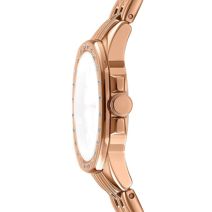 DKNY Brooklyn Mini Analog Plain 3-Hands Japanese Movement Silver Round Dial with Rose Gold Bracelet 16 x 14 mm, 50 m Water Resistance Women's Wrist Watch
