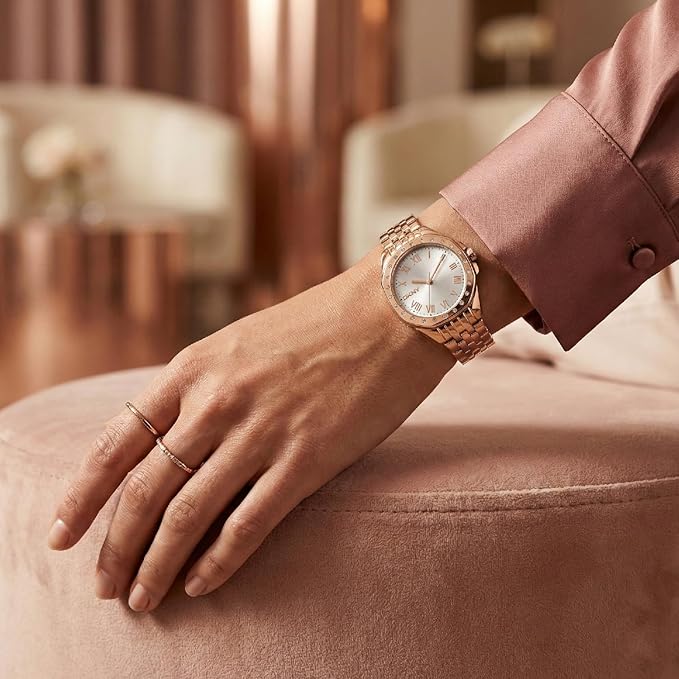 DKNY Brooklyn Mini Analog Plain 3-Hands Japanese Movement Silver Round Dial with Rose Gold Bracelet 16 x 14 mm, 50 m Water Resistance Women's Wrist Watch