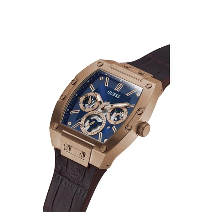 Guess Chronograph Blue Dial Men's Watch-GW0202G2 Genuine Leather, Brown Strap