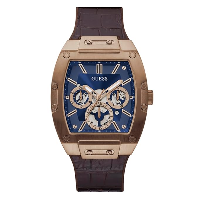 Guess Chronograph Blue Dial Men's Watch-GW0202G2 Genuine Leather, Brown Strap
