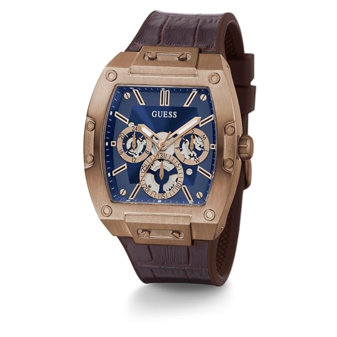 Guess Chronograph Blue Dial Men's Watch-GW0202G2 Genuine Leather, Brown Strap