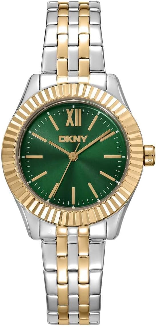 DKNY DK1L017M1095 Everday Two-Tone Stainless Steel Analog Wrist Watch for Women, 30 mm Case Size, Green/Silver/Gold