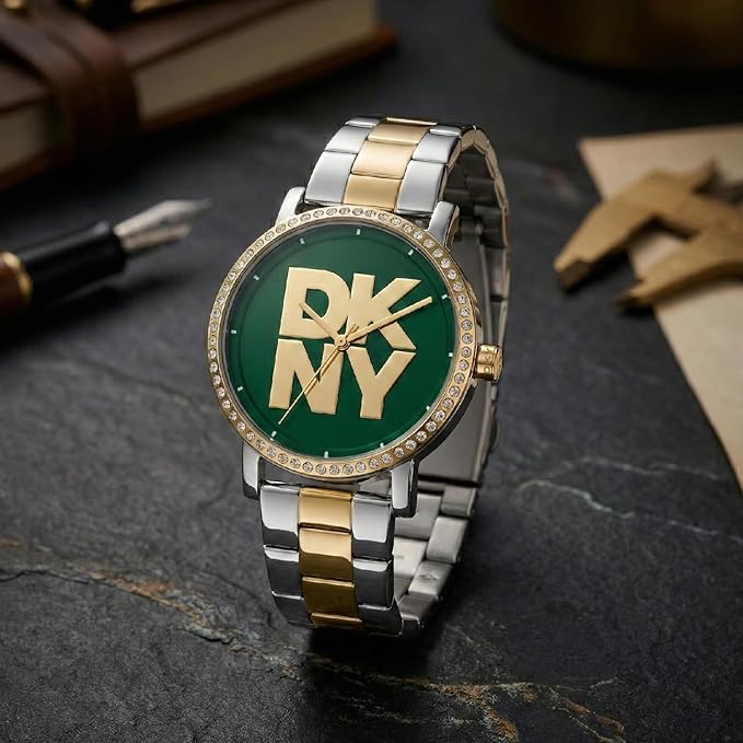 DKNY Soho Logo Analog Plain 3-Hands Japanese Movement Round Dial, Diameter 36 MM, 50 m Water Resistance Women's Wrist Watch