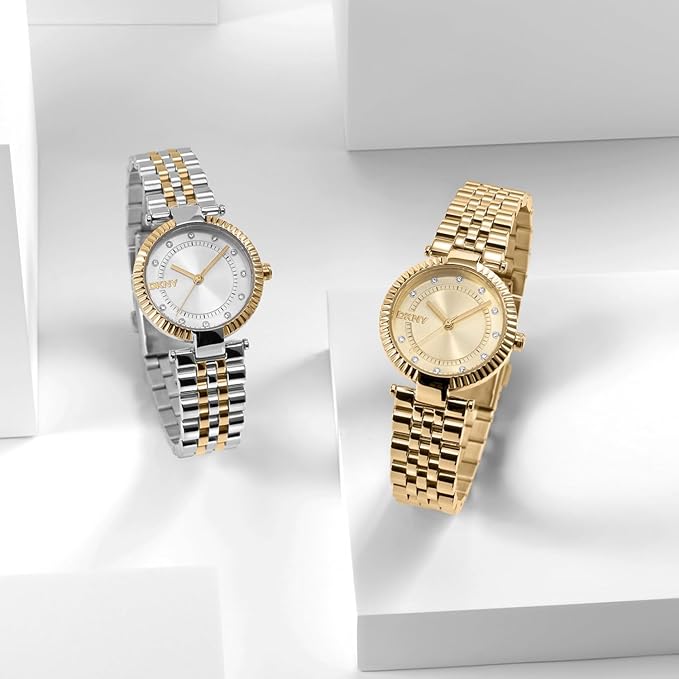 DKNY Essential Glitz Analog Plain 3-Hands Japanese Movement Round Dial, Bracelet Width 16 x 14 MM, 50 m Water Resistance Women's Wrist Watch