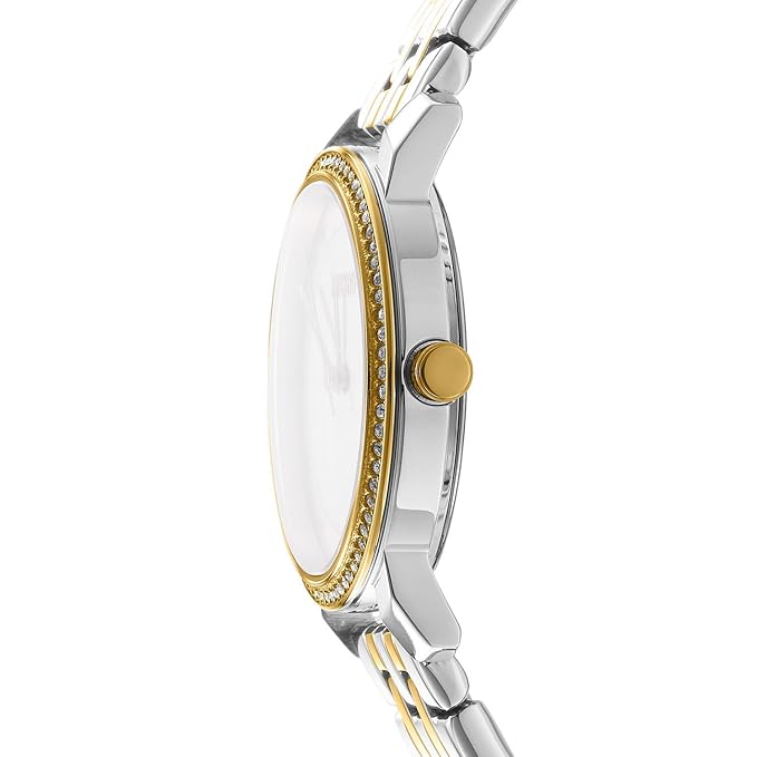 DKNY Astoria Glitz Analog Plain 3-Hands Japanese Movement Silver Round Dial with Two Tone Bracelet 16 x 14 mm, 50 m Water Resistance Women's Wrist Watch