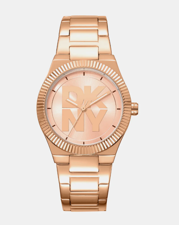 Logo Women Quartz Rose Gold Dial Analog Stainless Steel Watch