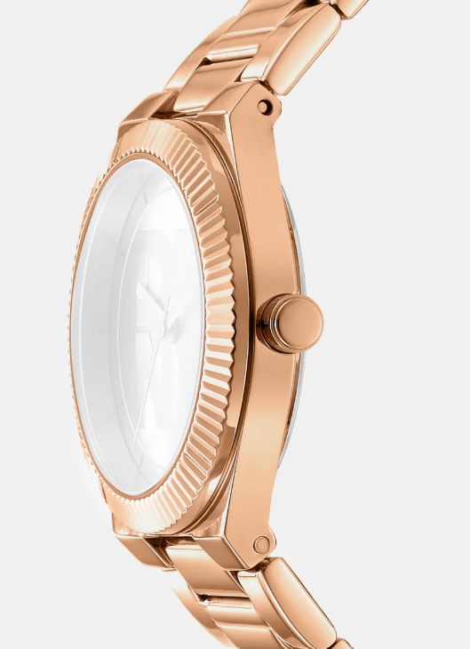 Logo Women Quartz Rose Gold Dial Analog Stainless Steel Watch