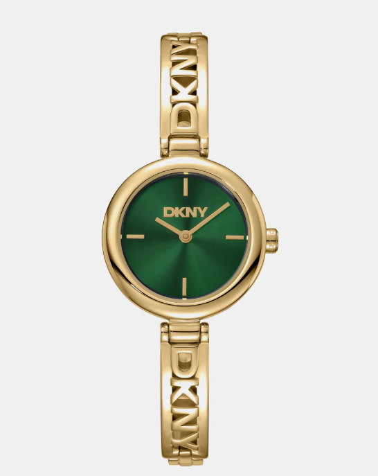 Logo Women Quartz Green Dial Analog Stainless Steel Watch
