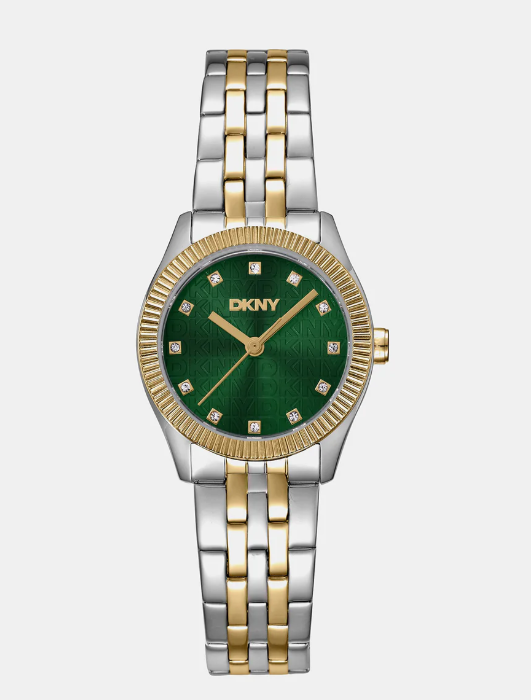 Logo Women Quartz Dark Green Dial Analog Stainless Steel Watch