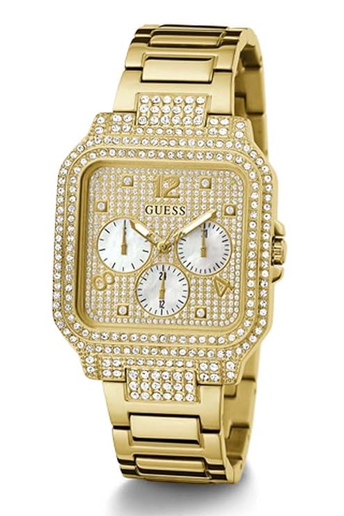 GUESS Womens 35 mm Deco Champagne Dial Stainless Steel Analog Watch