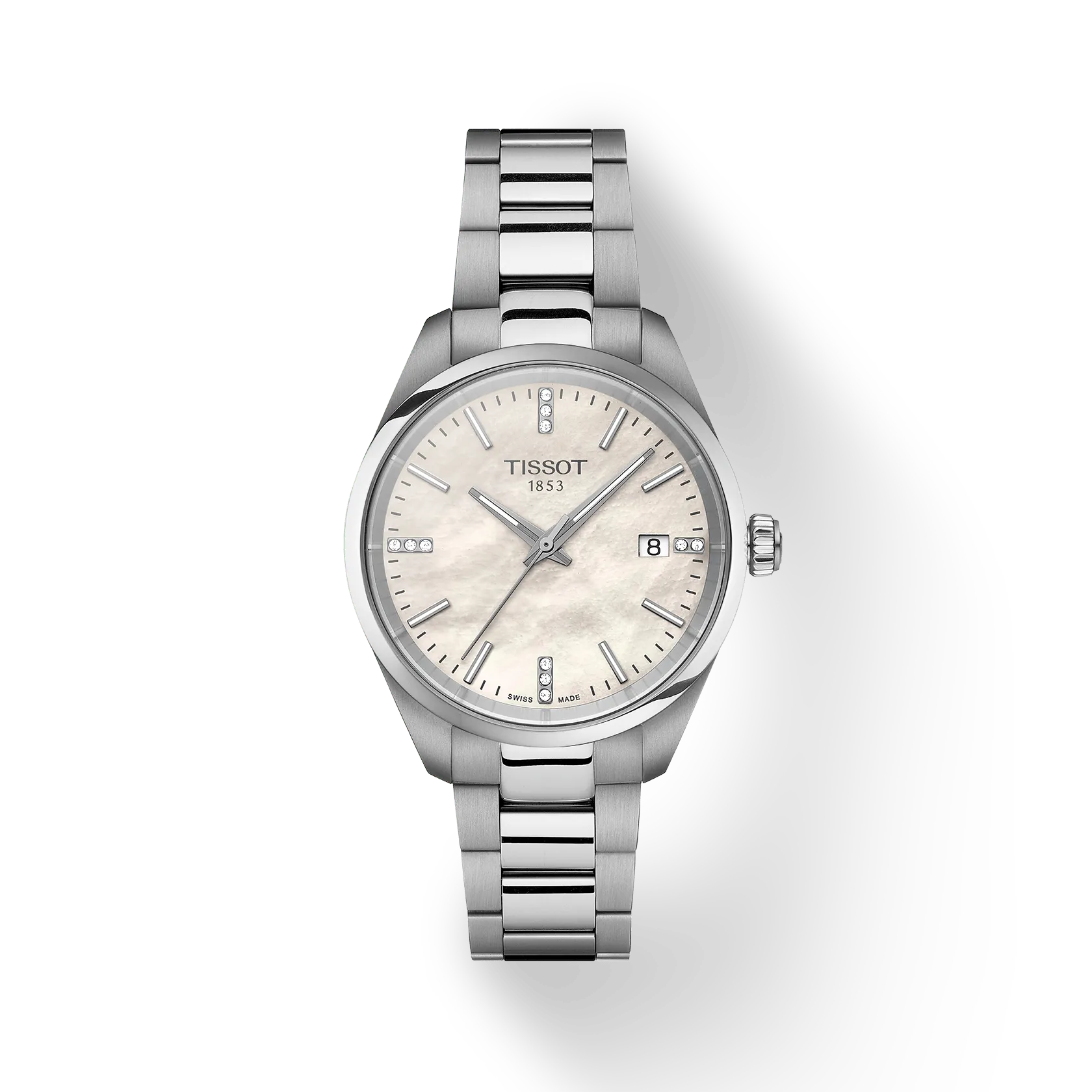 PR 100 Women Quartz White Mother Of Pearl Dial Analog Stainless Steel Watch