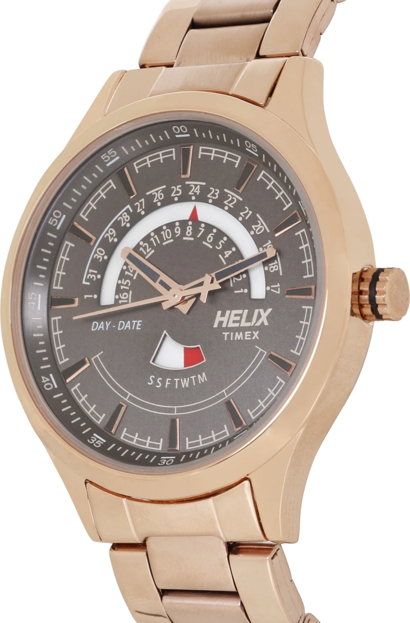 Helix TIMEX Stainless Steel Analog Men's Watch -Grey Dial Rose Gold Colored Strap